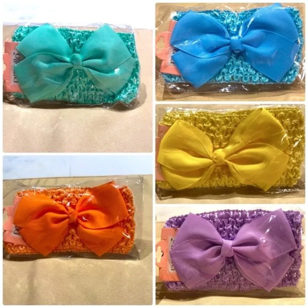 D'Bello Newborn Baby Girl Bow Hairband Bundle Green Blue Yellow Purple Orange